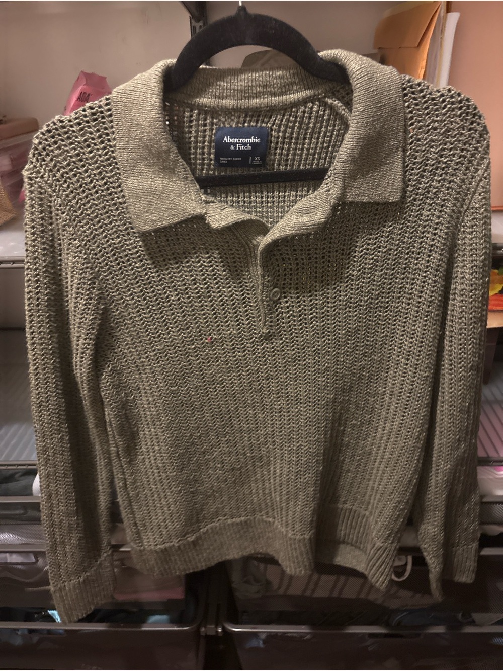 Abercrombie & Fitch Men's Olive Green V-Neck Polo Knit Sweater
